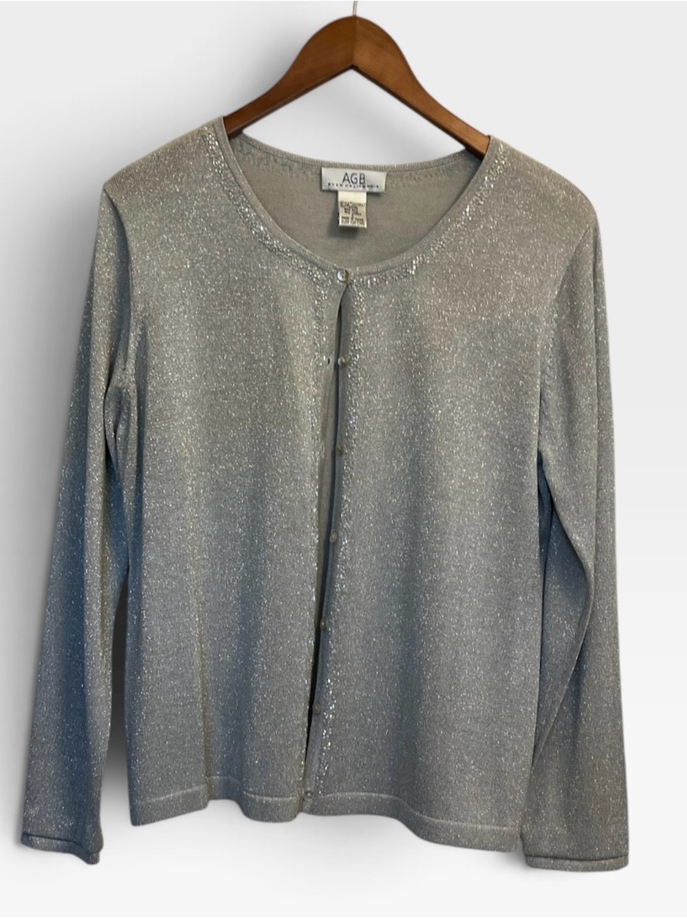 AGB Silver Metallic Button-Front Cardigan